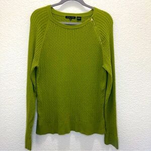 Womens Jeanne Pierre olive green pull over Crew Neck‎ Cable Knit Sweater XL